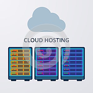 Vector illustration of a flat design of cloud hosting