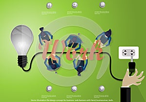 Vector illustration flat design concept for business web banners with Hand, businessman, bulb.