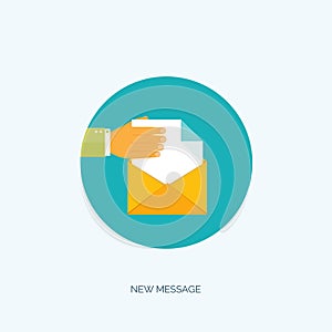 Vector illustration. Flat envelope. Emailing, global communication. Letter. Social network.