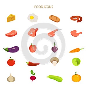 Vector illustration of flat food icons