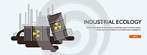 Vector illustration. Flat industrial background. Nuclear power plant fuel. Environment protection. Eco problems. Air