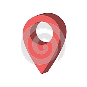 Red pin icon. Vector illustration in flat isometric 3D style.