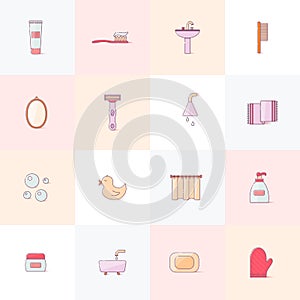 Vector illustration with flat line cartoon bathroom background