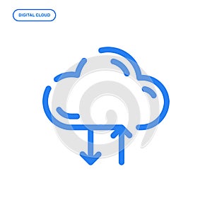 Vector illustration of flat Line icon. Graphic design concept of digital cloud storage.