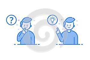 Vector illustration in flat linear style and blue colors - problem solving concept.