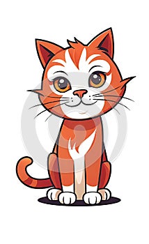 vector illustration, flat logo of cute cat vector icon, primitive childish doodle isolated on white background, favorite pets,