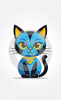 vector illustration, flat logo of cute cat vector icon, primitive childish doodle isolated on white background, favorite pets,