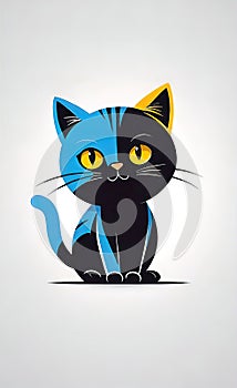 vector illustration, flat logo of cute cat vector icon, primitive childish doodle isolated on white background, favorite pets,