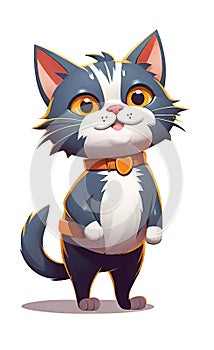 vector illustration, flat logo of cute cat vector icon, primitive childish doodle isolated on white background, favorite pets,