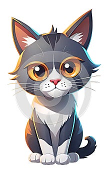 vector illustration, flat logo of cute cat vector icon, primitive childish doodle isolated on white background, favorite pets,