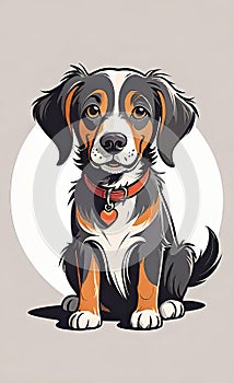 vector illustration, flat logo of cute dog vector icon, primitive children\'s doodle, isolated on white background