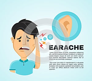 Vector illustration flat man with a earache. photo