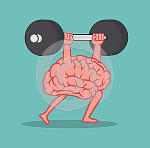 Brain Lifting Weights over head cartoon