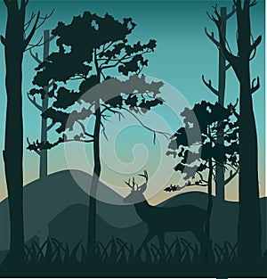 land forest and deer silhouettes