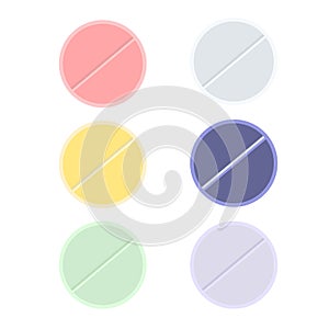 Flat round isolated tablets on white background. Vector illustration