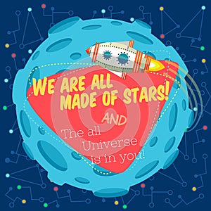 Vector illustration in flat style about outer space.