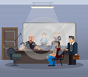 Vector illustration in a flat style, room for questioning a suspect in a police station.