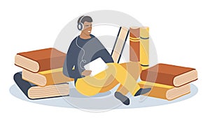 Vector illustration in a flat style on the theme of audiobooks
