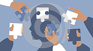 Vector illustration in a flat style on the topic of psychology, mental health.