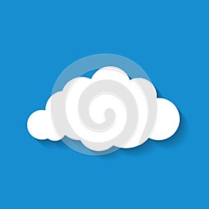 Vector illustration of flat white paper cloud on blue sky backg