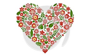 Vector illustration of floral doodle valentine heart shape filled flowers