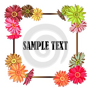 2537 background, vector illustration, floral frame, background for greeting card and greetings, gerbera flowers in bright colors