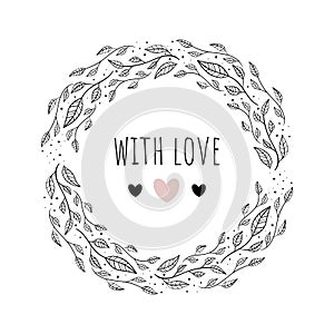 Vector illustration with floral frameWITH LOVE. Wedding card in minimalist style