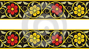 floral ornament for elegant frame edge, black color background