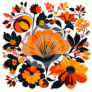 Vector illustration of a floral ornament in the style of the sixties AI generated