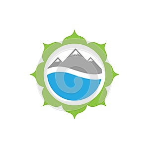 Vector illustration flower mountain and water for nature icon logo design