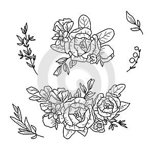 Vector illustration of flowers in doodle handdraw style.