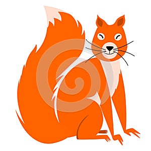 Vector illustration of a fluffy squirrel in a flat style