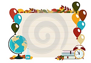 The concept of flyers on the theme of back to school. Stationery paper on the background of a notebook sheet