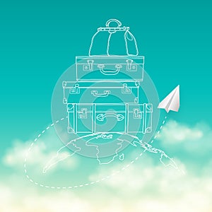 Vector illustration of flying air plane around