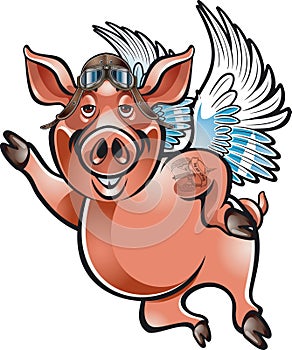 Vector illustration of flying pig photo