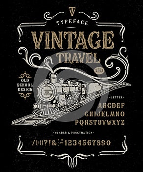 Vector illustration Font Vintage Travel Steam locomotive