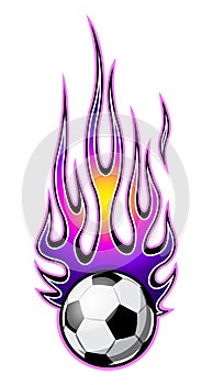 Vector illustration of football soccer ball icon with flames.