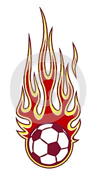 Vector illustration of football soccer ball icon with flames.