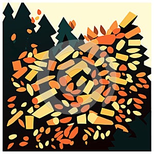 A vector illustration of a forest with a pile of firewood. Generative AI