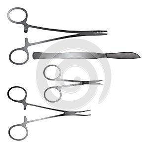 Vector illustration four Medical Surgical Instruments on a white background.