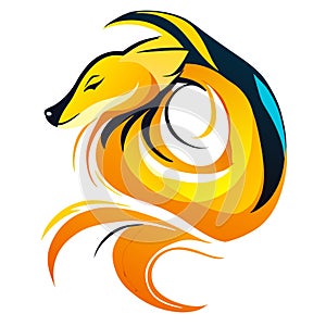 Vector illustration of a fox head with a swirly pattern. AI generated