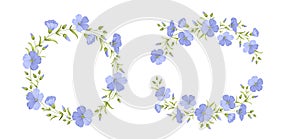 Vector illustration frames linen flowers. Floral botanical illustration.