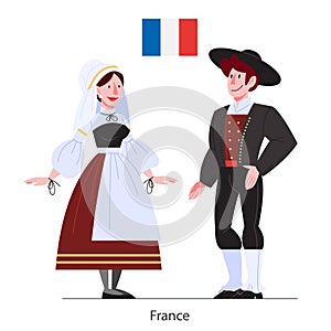 Vector illustration of France citizen in national costume with a flag