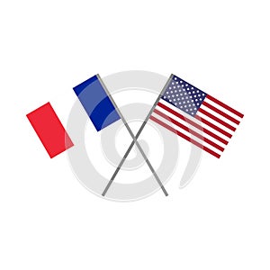 Vector illustration of the french flag and the american flag crossing each other