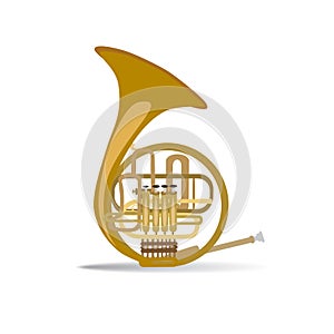 Vector illustration of french horn, flat style design.