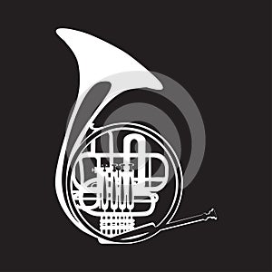 Vector illustration of french horn, flat style design.