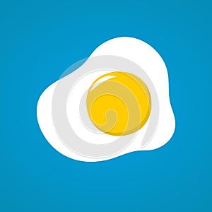 Vector illustration with fried egg in flat style design. Fried egg on blue background.