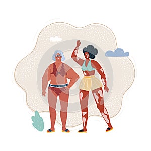Vector illustration of friendship, beauty, body positive and people concept two happy women different in underwear