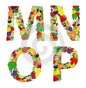 Vector illustration fruit and vegetable alphabet letter