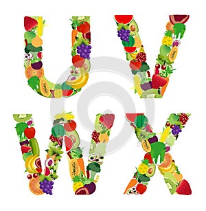 Vector illustration fruit and vegetable alphabet letter